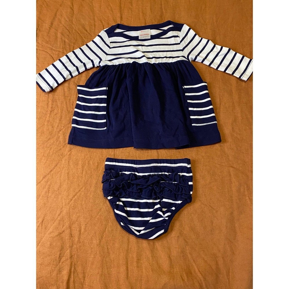 Hanna Andersson Baby Dress & Bloomer Set 3 -6 Months Navy White sku1